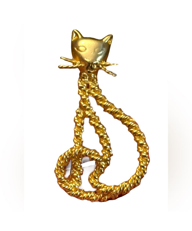 Lovely vintage Gold-Tone Twisted Rope Cat  brooch
