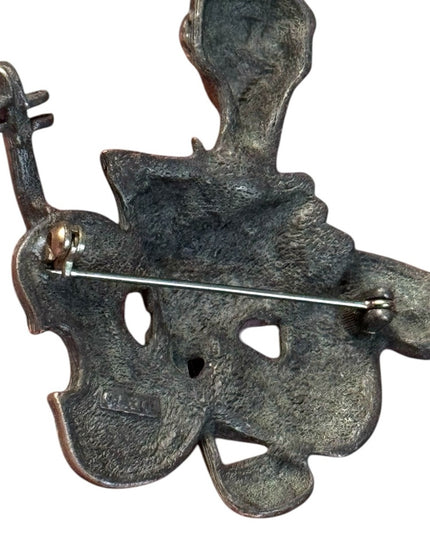 Vintage Pewter JJ Silver Musician Violin Musical Themed Brooch