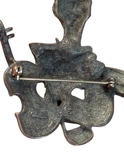 Vintage Pewter JJ Silver Musician Violin Musical Themed Brooch
