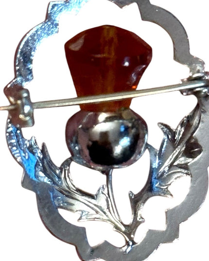 Vintage rhodium plt Mizpah Crystal Scottish Thistle brooch