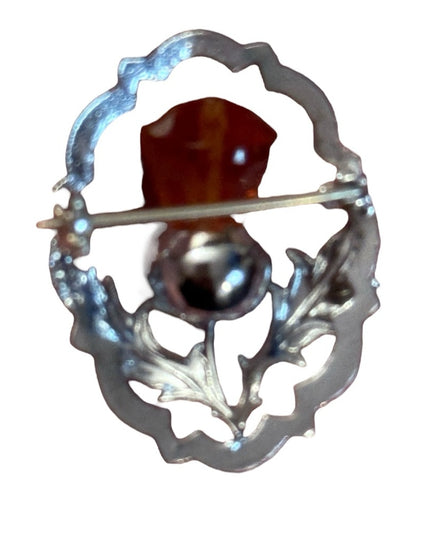 Vintage rhodium plt Mizpah Crystal Scottish Thistle brooch