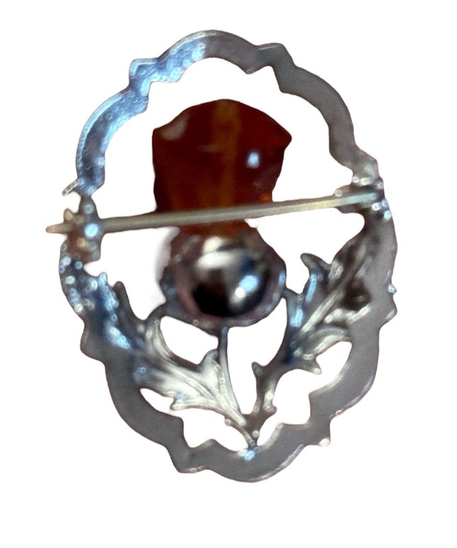 Vintage rhodium plt Mizpah Crystal Scottish Thistle brooch