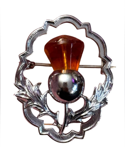 Vintage rhodium plt Mizpah Crystal Scottish Thistle brooch