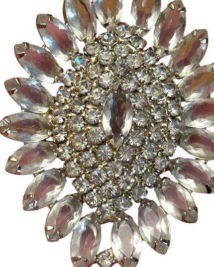 Elegant Vintage large sparkling silver floral Crystal Brooch
