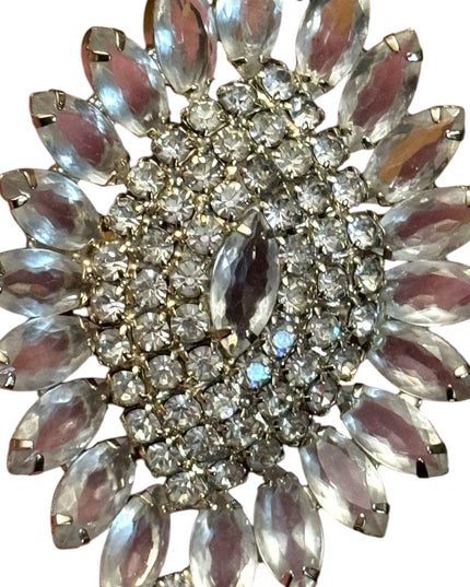 Elegant Vintage large sparkling silver floral Crystal Brooch