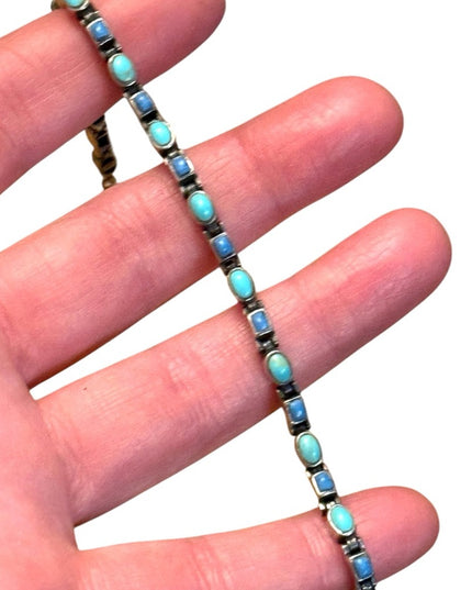 Vintage NF 925 Sterling Turquoise & Sodalite Southwestern style link bracelet