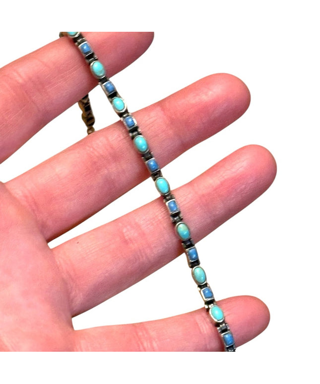 Vintage NF 925 Sterling Turquoise & Sodalite Southwestern style link bracelet