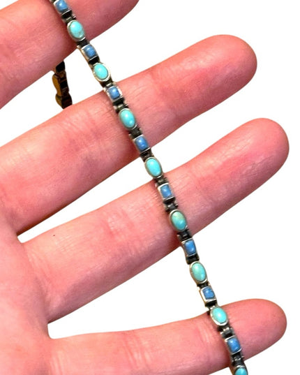 Vintage NF 925 Sterling Turquoise & Sodalite Southwestern style link bracelet