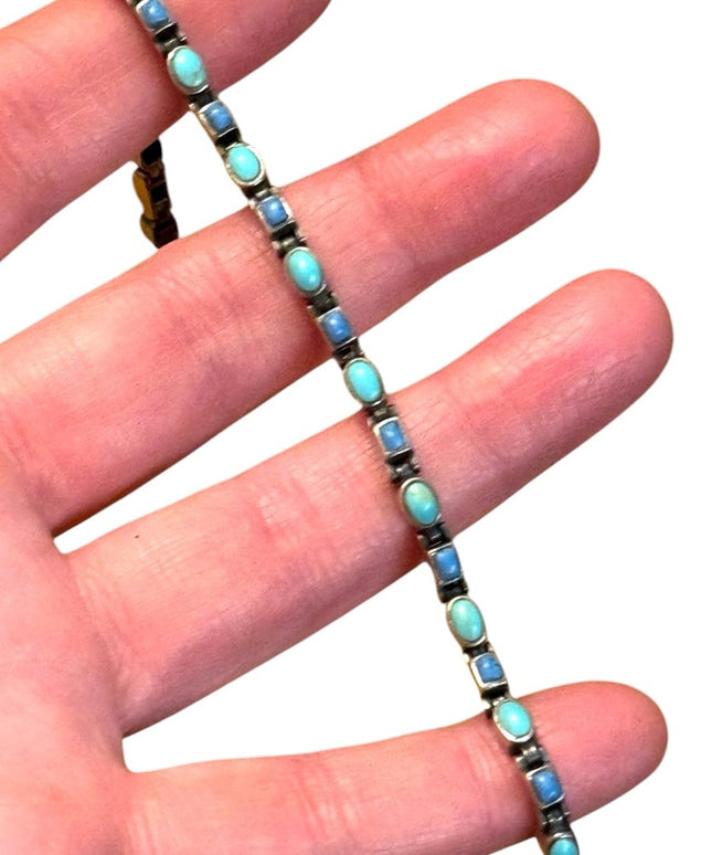 Vintage NF 925 Sterling Turquoise & Sodalite Southwestern style link bracelet