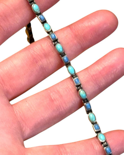 Vintage NF 925 Sterling Turquoise & Sodalite Southwestern style link bracelet