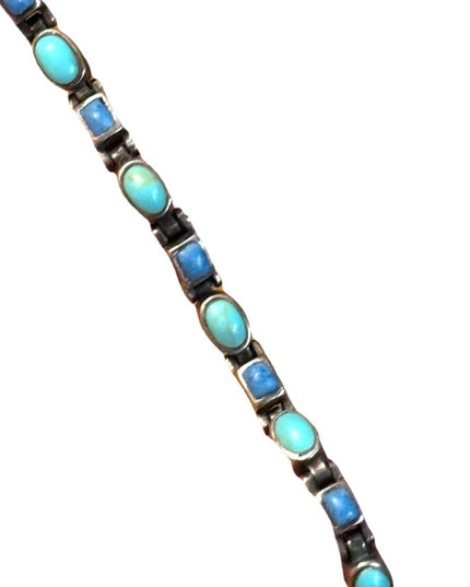 Vintage NF 925 Sterling Turquoise & Sodalite Southwestern style link bracelet