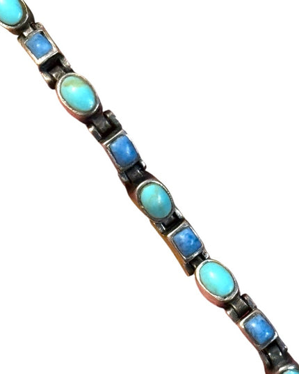 Vintage NF 925 Sterling Turquoise & Sodalite Southwestern style link bracelet
