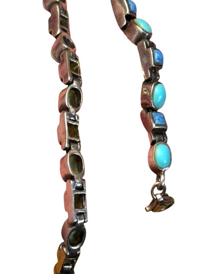Vintage NF 925 Sterling Turquoise & Sodalite Southwestern style link bracelet