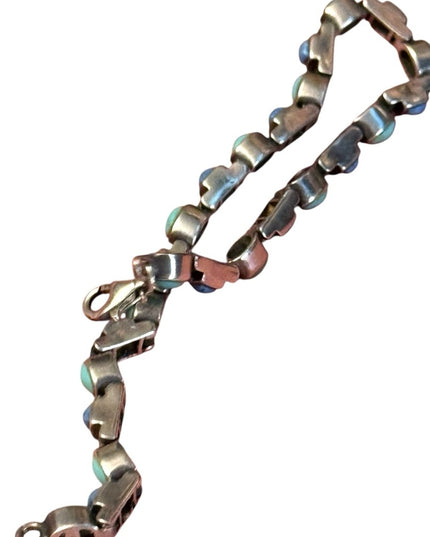 Vintage NF 925 Sterling Turquoise & Sodalite Southwestern style link bracelet