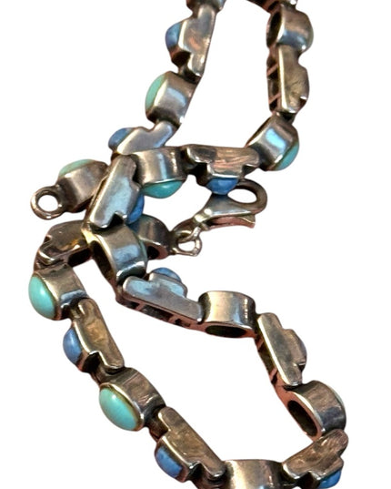 Vintage NF 925 Sterling Turquoise & Sodalite Southwestern style link bracelet
