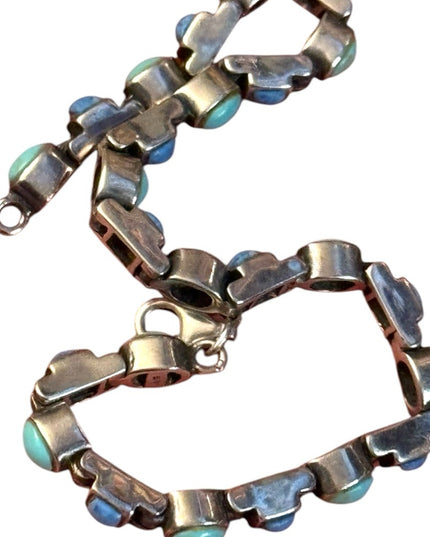 Vintage NF 925 Sterling Turquoise & Sodalite Southwestern style link bracelet