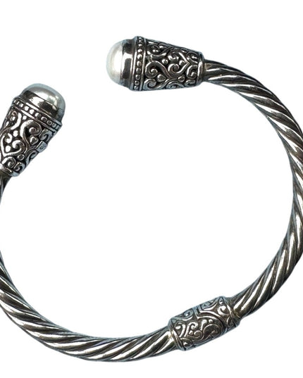 Samuel Benham 925 Pearl Sterling Silver Twisted hinged Cuff Bracelet