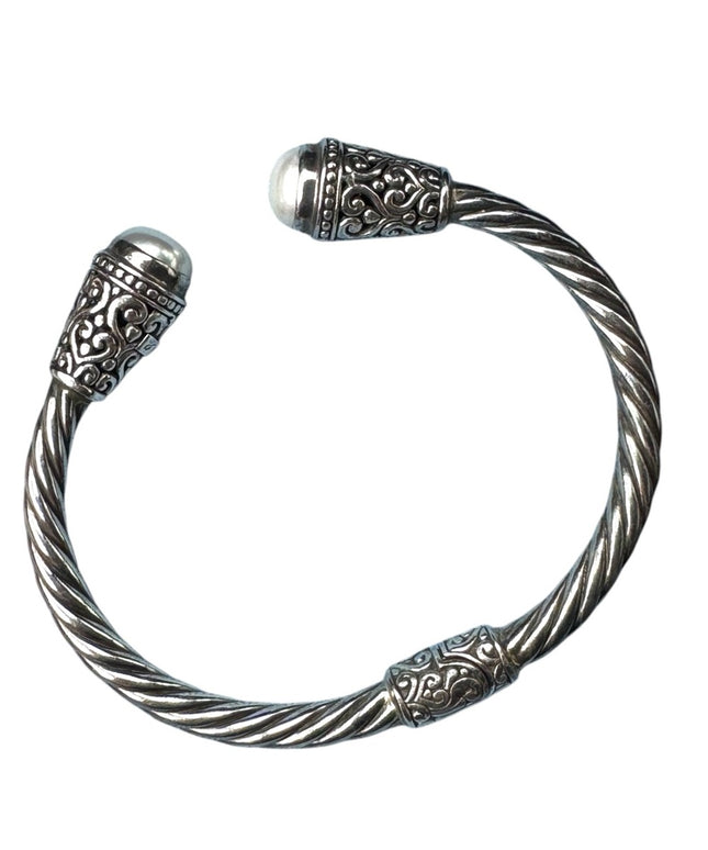 Samuel Benham 925 Pearl Sterling Silver Twisted hinged Cuff Bracelet