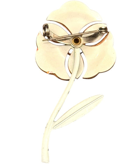 Vintage Orange & Yellow Enamel metal 1970s Flower Brooch