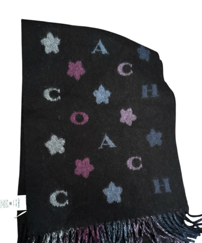 Coach Scarf NWOT- COACH Women's Stars Striped Print Muffler in Black Multi color