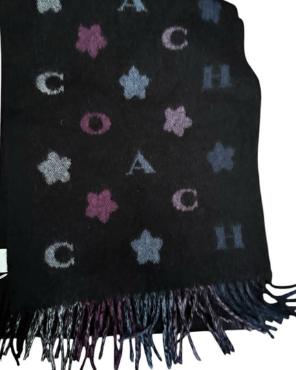 Coach Scarf NWOT- COACH Women's Stars Striped Print Muffler in Black Multi color