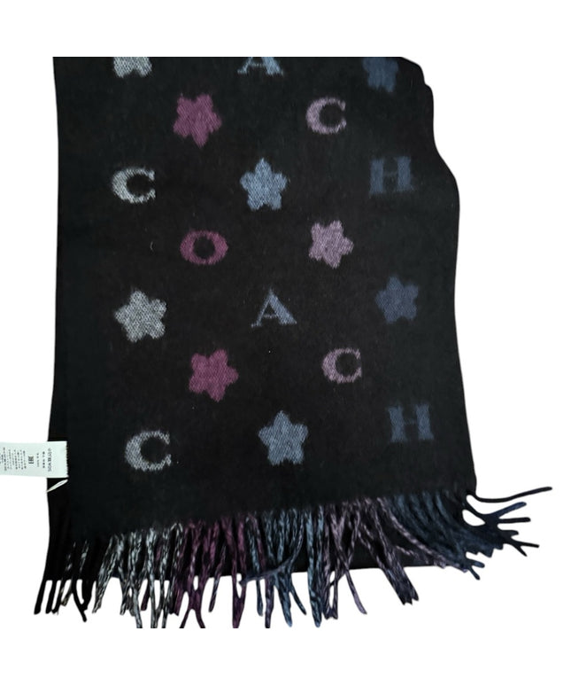 Coach Scarf NWOT- COACH Women's Stars Striped Print Muffler in Black Multi color