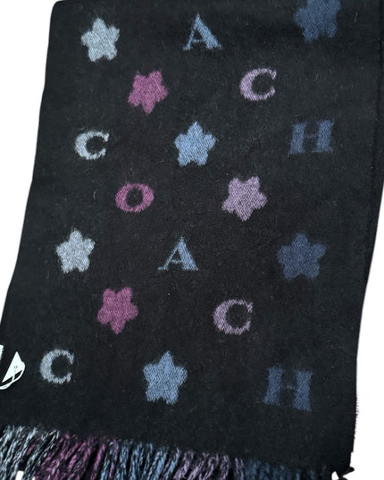 Coach Scarf NWOT- COACH Women's Stars Striped Print Muffler in Black Multi color