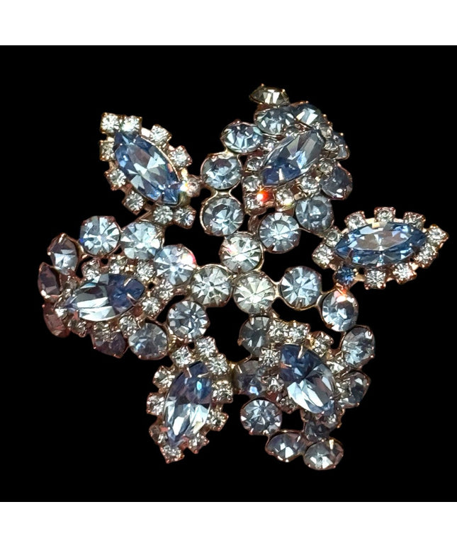 Elegant Vintage 1950s LG 3” Blue Crystal flower Brooch