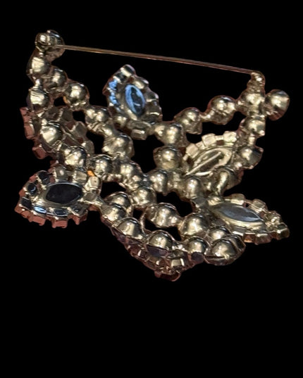 Elegant Vintage 1950s LG 3” Blue Crystal flower Brooch