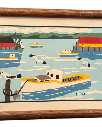 RARE Maud Lewis 1982 Silk-Screeded Print Cape Island Boat Board 16in x 12in.