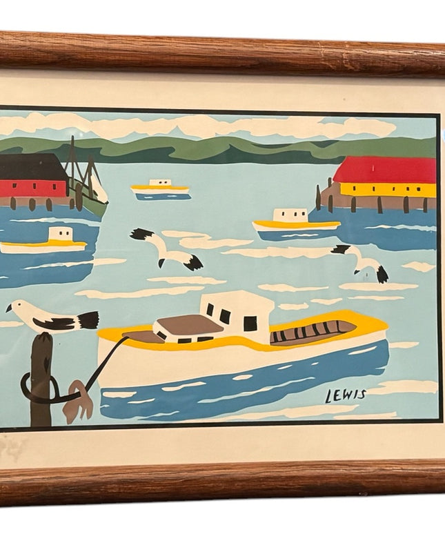 RARE Maud Lewis 1982 Silk-Screeded Print Cape Island Boat Board 16in x 12in.