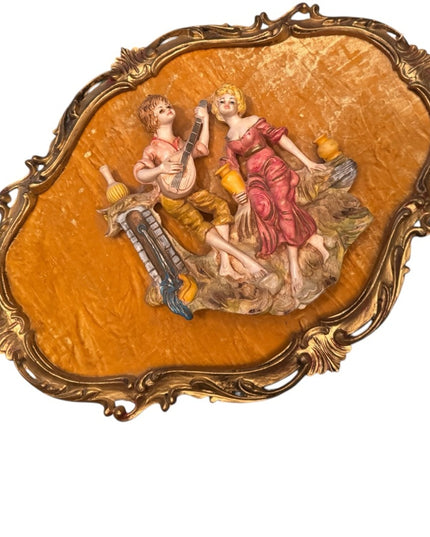 Vintage 3D Empire Figural Art Wall Plaque Ornate Frame Italy Florentine gilt
