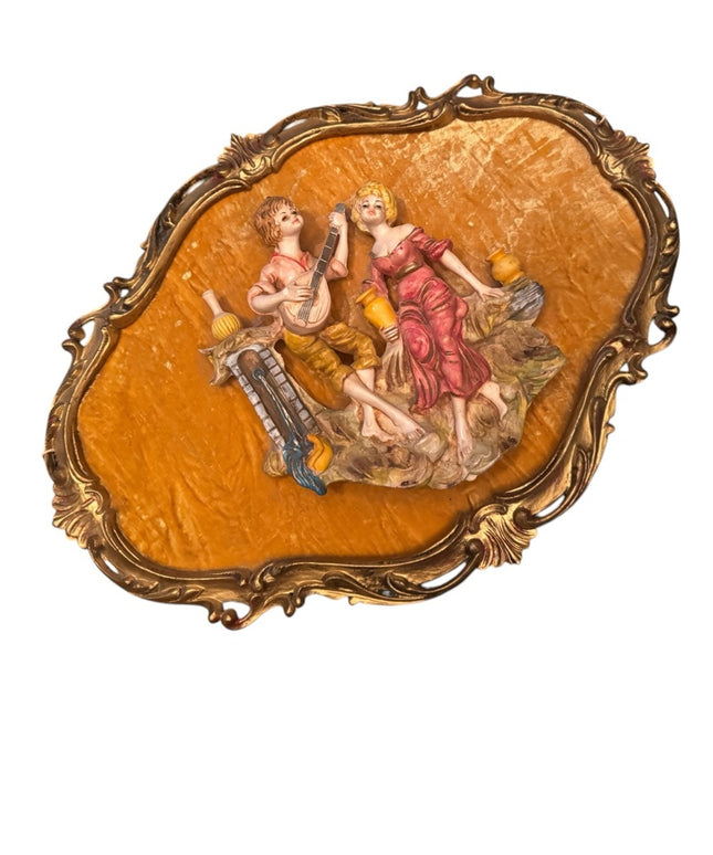 Vintage 3D Empire Figural Art Wall Plaque Ornate Frame Italy Florentine gilt