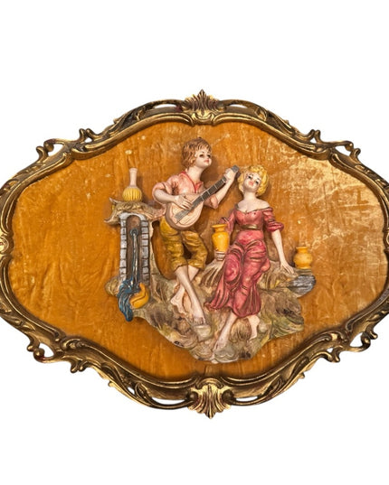 Vintage 3D Empire Figural Art Wall Plaque Ornate Frame Italy Florentine gilt