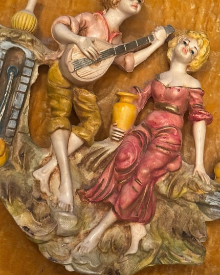 Vintage 3D Empire Figural Art Wall Plaque Ornate Frame Italy Florentine gilt