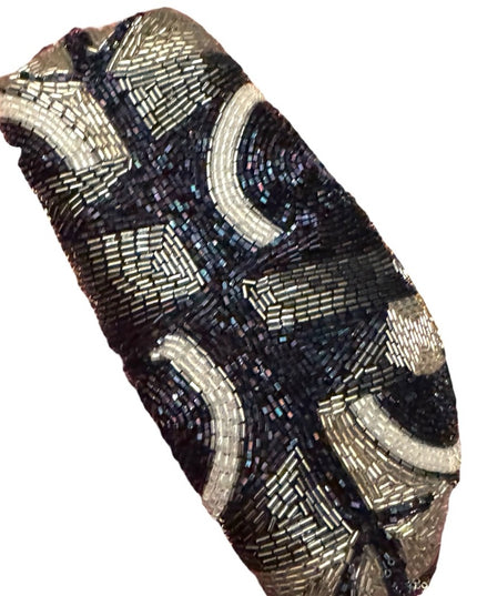 Vintage 1965 Mimi Micro Bead silver blue Metallic Beaded Pouch Evening Bag Purse