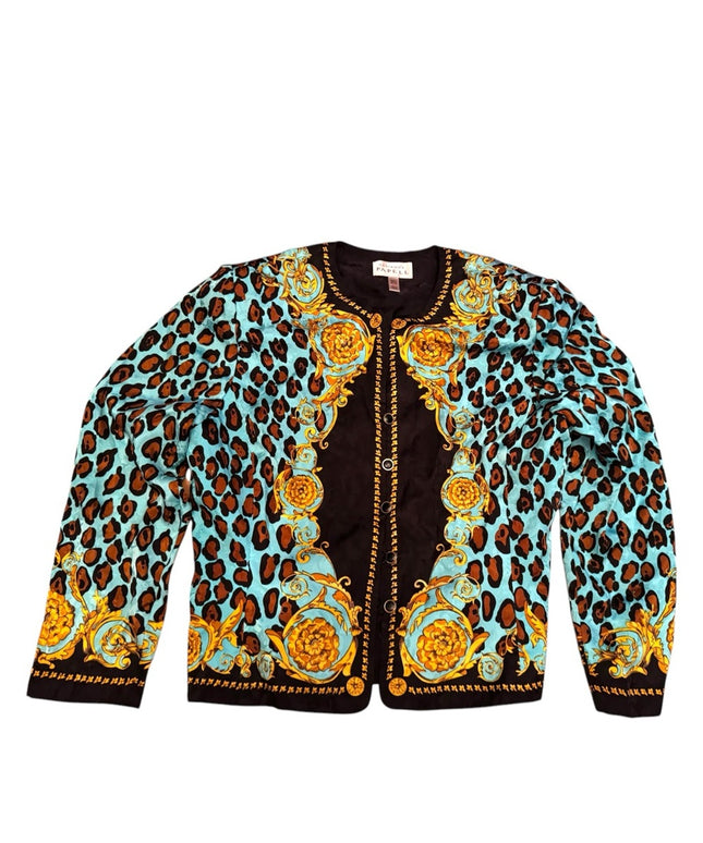 Adrianna Papell blue leopard Multicolor Baroque Print Jacket Silk Vintage