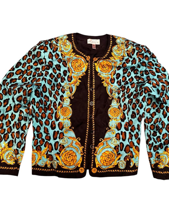 Adrianna Papell blue leopard Multicolor Baroque Print Jacket Silk Vintage