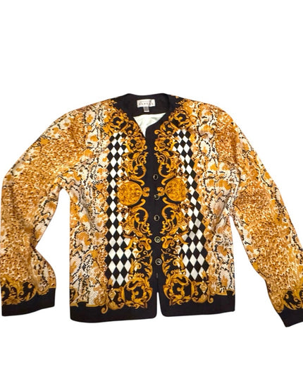 Elegant Adrianna Papell Leopard Print gold & black Silk tapered Jacket Blazer