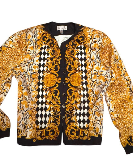 Elegant Adrianna Papell Leopard Print gold & black Silk tapered Jacket Blazer