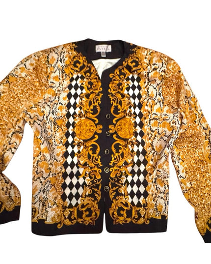 Elegant Adrianna Papell Leopard Print gold & black Silk tapered Jacket Blazer