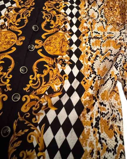 Elegant Adrianna Papell Leopard Print gold & black Silk tapered Jacket Blazer