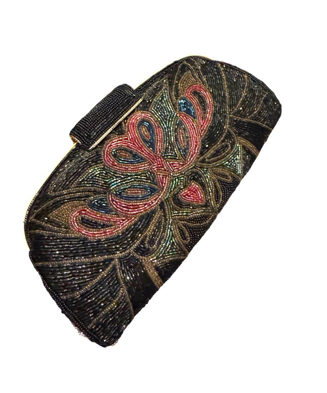 Elegant Vintage Black Mackie inspired colorful Micro Beaded Clutch Shoulder bag