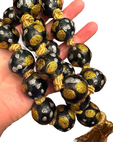 Gold metalic painted Dot Black Beaded Necklace Murano African Trader beads Glass