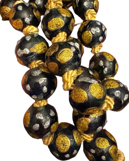 Gold metalic painted Dot Black Beaded Necklace Murano African Trader beads Glass