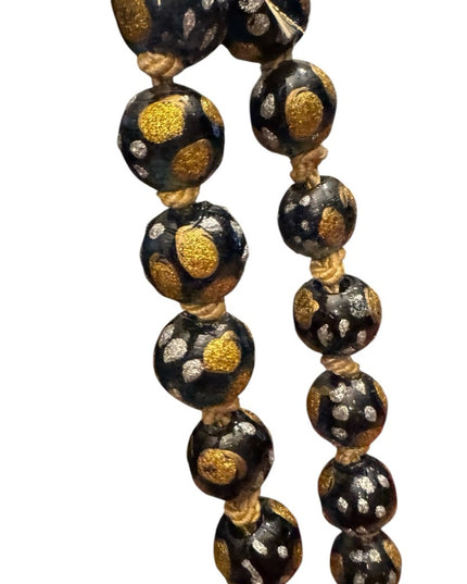 Gold metalic painted Dot Black Beaded Necklace Murano African Trader beads Glass