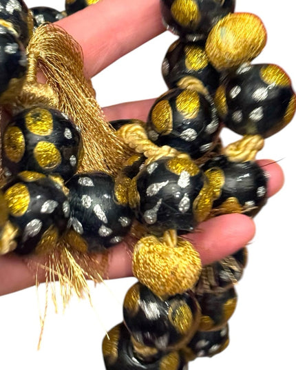 Gold metalic painted Dot Black Beaded Necklace Murano African Trader beads Glass