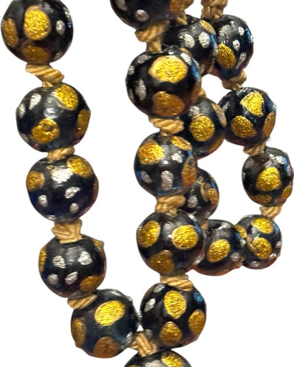 Gold metalic painted Dot Black Beaded Necklace Murano African Trader beads Glass