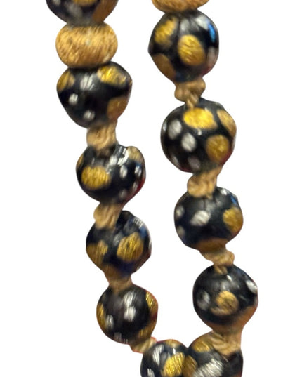 Gold metalic painted Dot Black Beaded Necklace Murano African Trader beads Glass