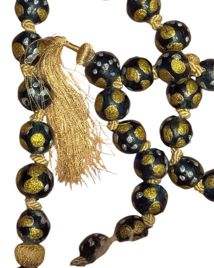 Gold metalic painted Dot Black Beaded Necklace Murano African Trader beads Glass